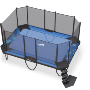 14ft x 10ft XCITYX Akrobat Above Ground Trampoline – Printed Blue Pad and Blue Jump Mat