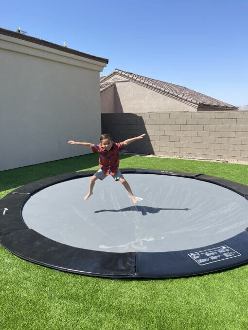 8ft Round Akrobat Primus Flat In-Ground Trampoline – Gray Pad with Black Jump Mat - Image 2