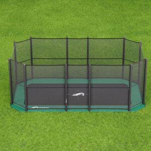 17ft x 10ft Akrobat Primus Flat PLUS In-Ground Trampoline – Green Pad and Black Jump Mat