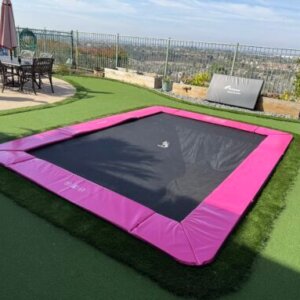 17ft x 10ft Akrobat Primus Flat PLUS LIMITED EDITION PINK PAD with Black Jump Mat In-ground Trampoline