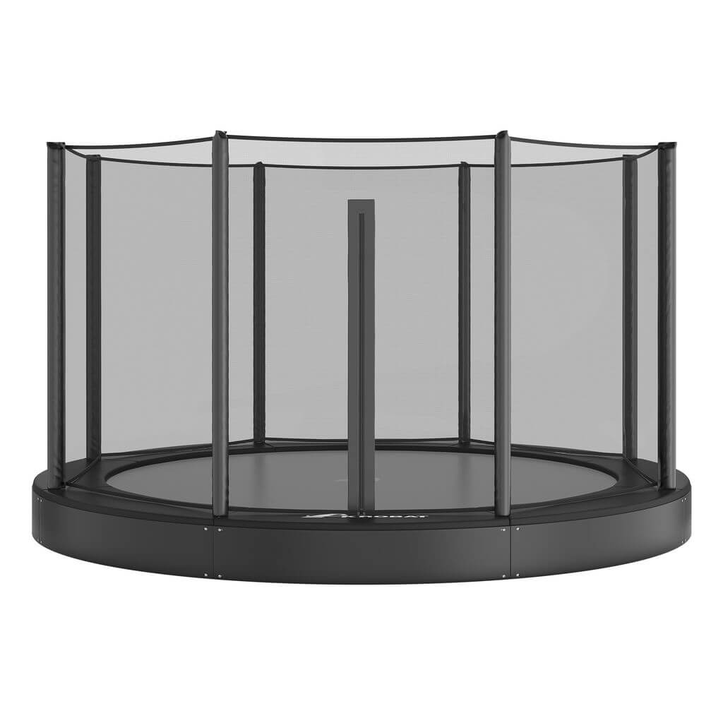10ft Round Akrobat Primus Flat In-Ground Trampoline – Black Pad with Gray Jump Mat