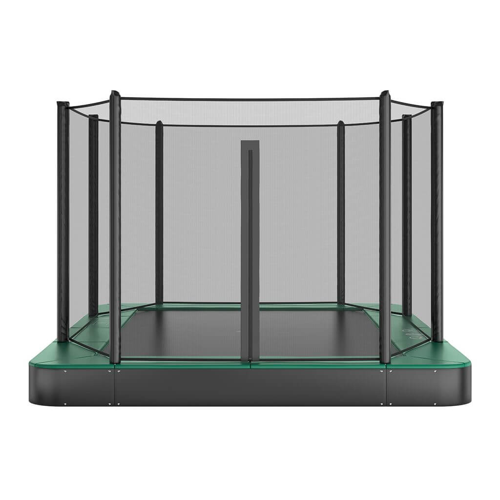 10ft x 6ft Akrobat Primus Flat In-Ground Trampoline – Green Pad with Black Jump Mat