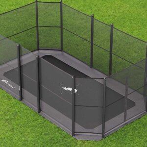 17ft x 10ft Akrobat Primus Flat Plus In Ground Trampoline – Gray Pad and Black Jump Mat